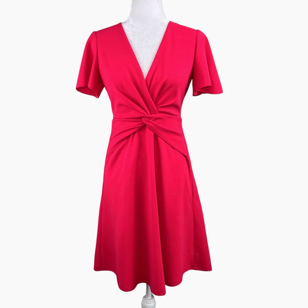 Maggy London Pink Flutter Sleeve Twist Front Crepe Dress 2 NWOT Wedding Guest